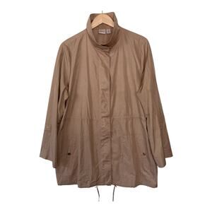 Chicos Zenergy Funnel Neck Cinch Waist Lightweight Tan Jacket Longer Length SZ 3